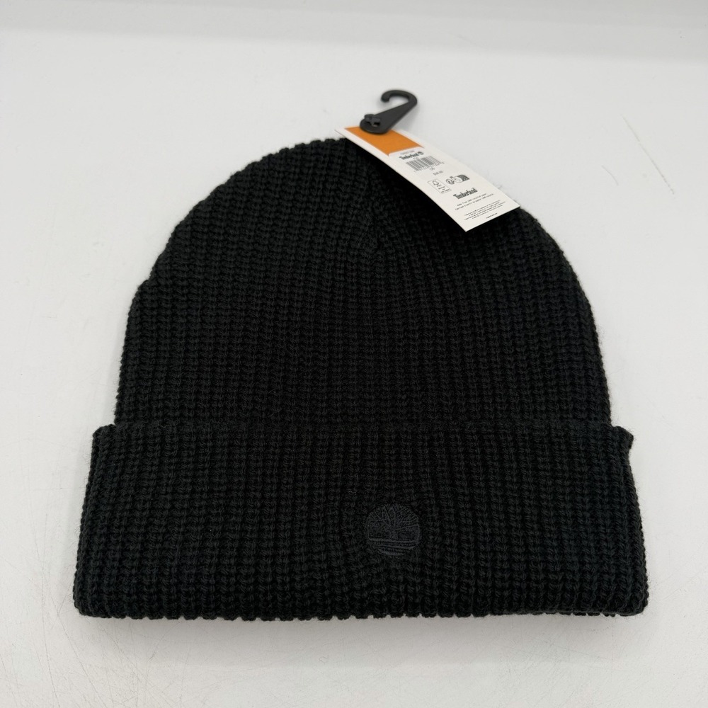 Timberland Beanie Hat Cap Black Knit Cuffed Winter One Size NWT